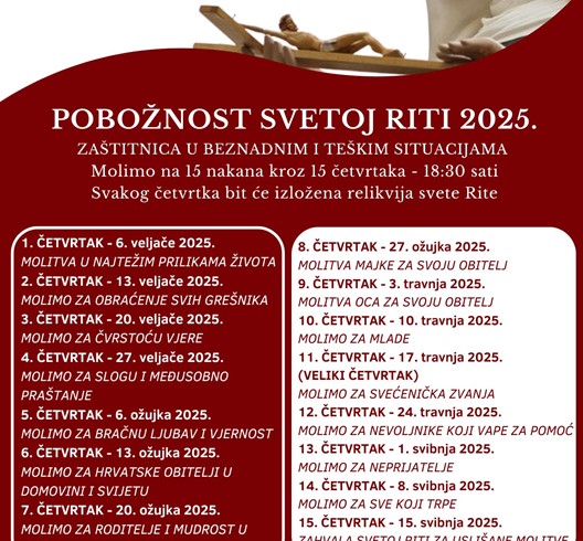 Pobožnost 15 četvrtaka sv. Riti u Sesvetama